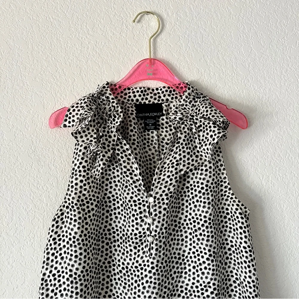Cynthia Rowley Polka Dot 100% Silk Sleeveless Top Size Medium - Picture 2 of 7
